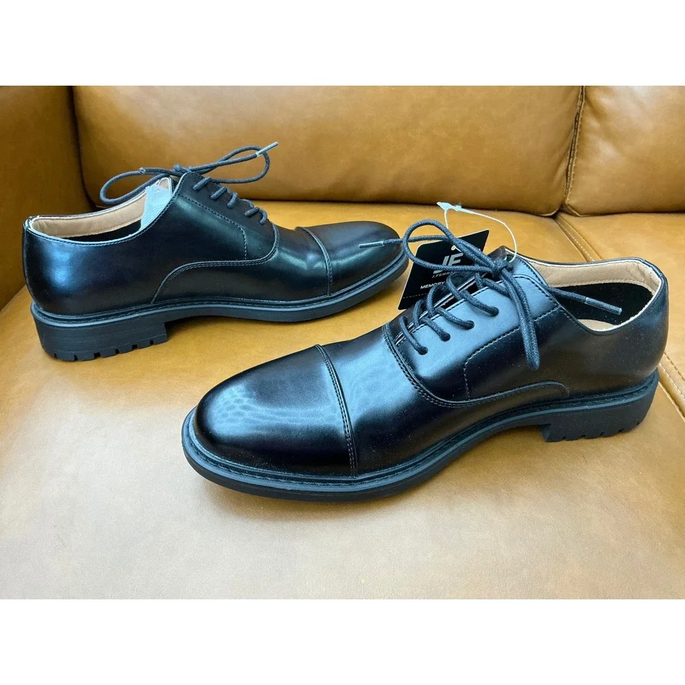 J. Ferrar Dyne Oxford Shoes Mens 7 Black New Cap Toe Memory Foam Lug Sole